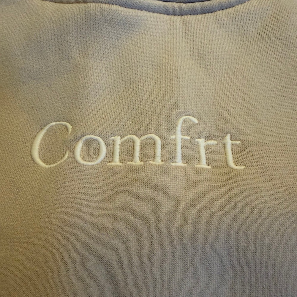 Comfrt Cream Embroidered Logo Oversized Fleece Hoodie Sweatshirt Large